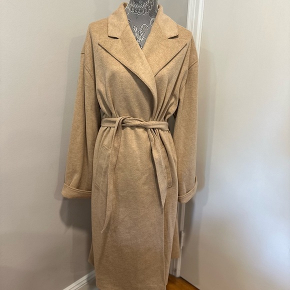 NWOT POLO Ralph Lauren Women Sz16 Wool Blend Camel Belted Open Front Trench Coat - Picture 5 of 16